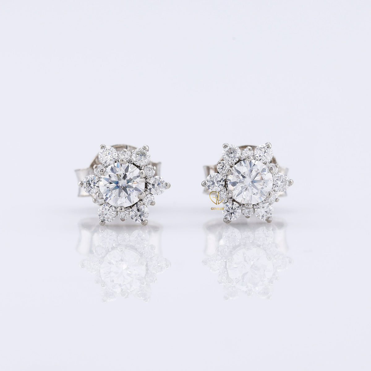 Floral Halo Round Cut Moissanite Stud Earrings
