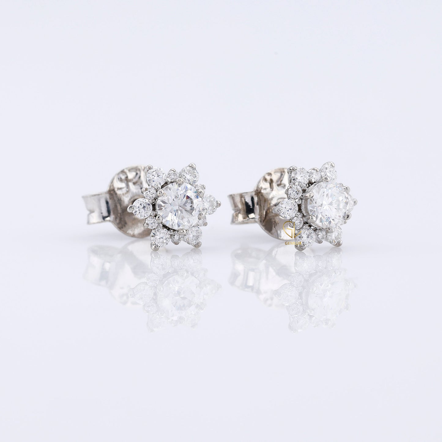Floral Halo Round Cut Moissanite Stud Earrings