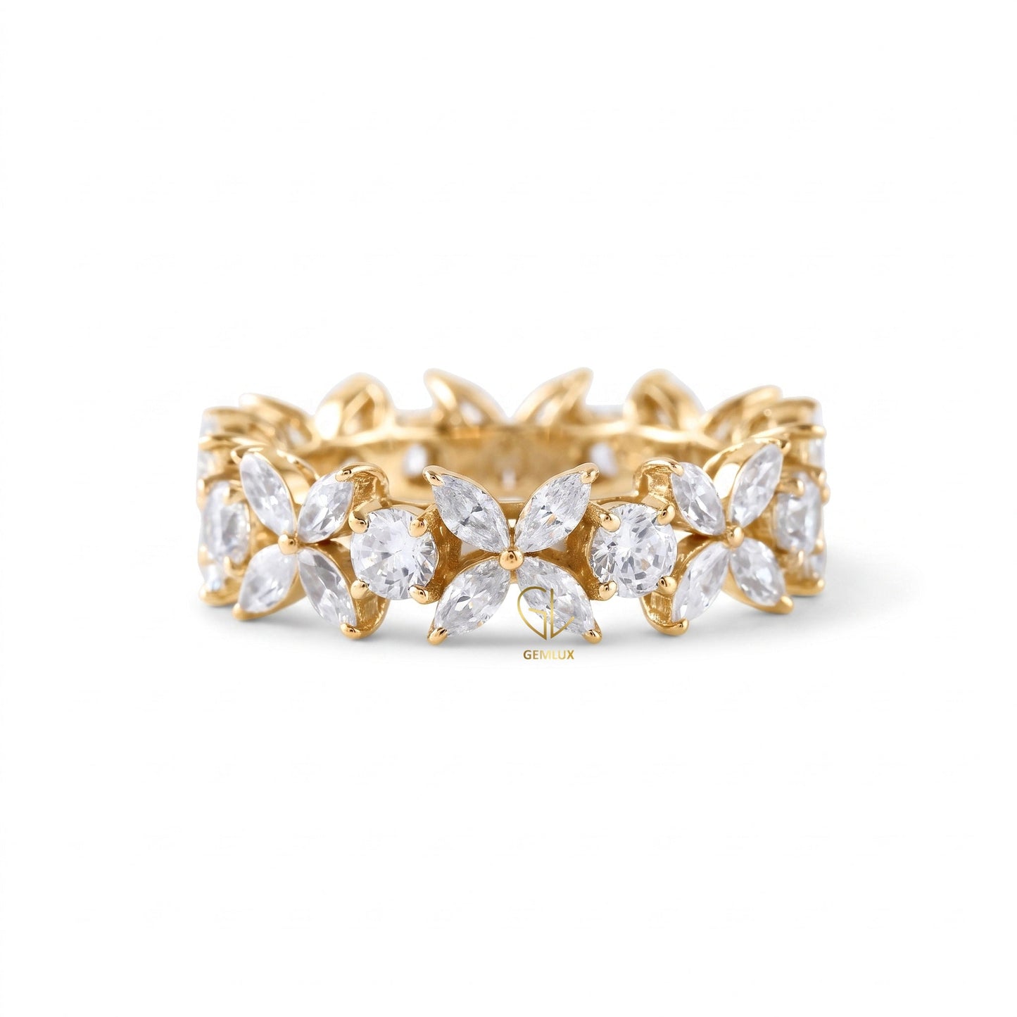 Floral Inspired Moissanite Wedding Band