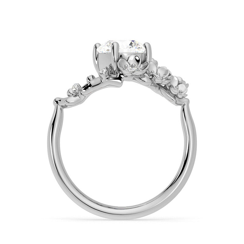Floral Petal Round Moissanite Cluster Engagement Ring