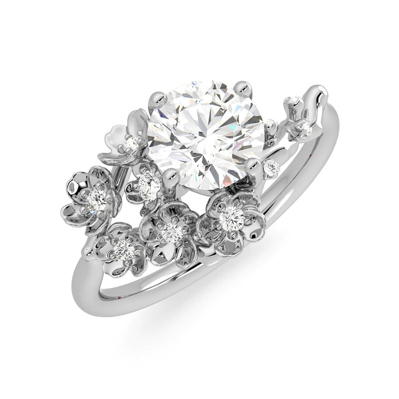 Floral Petal Round Moissanite Cluster Engagement Ring