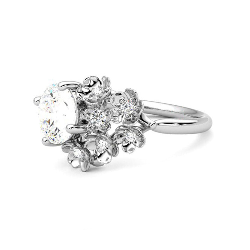 Floral Petal Round Moissanite Cluster Engagement Ring