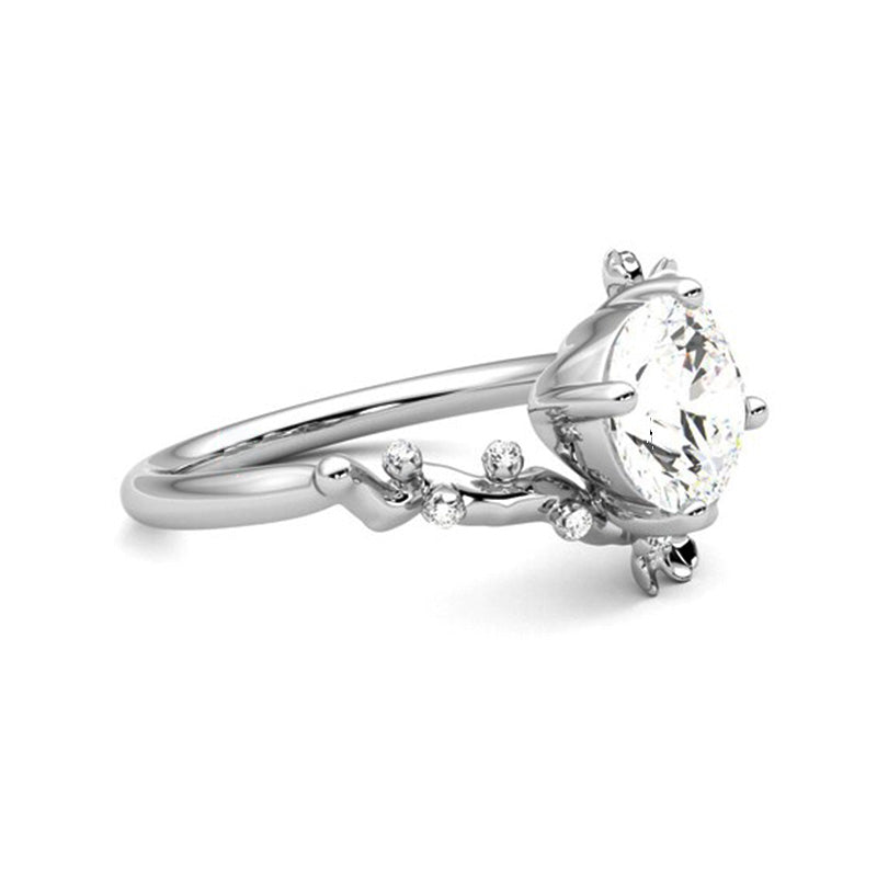 Floral Petal Round Moissanite Cluster Engagement Ring