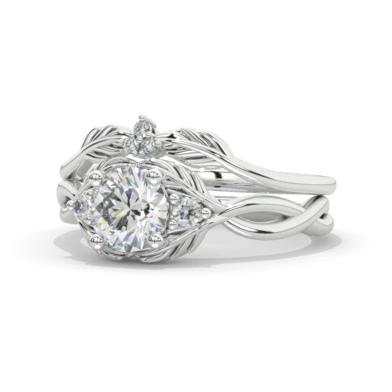 Floral Round Moissanite Twisted Bridal Set Engagement Ring