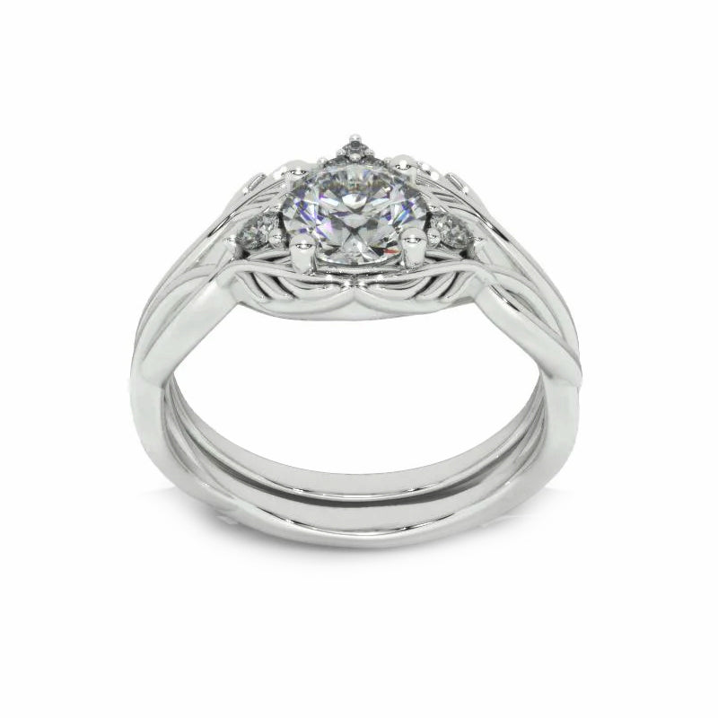 Floral Round Moissanite Twisted Bridal Set Engagement Ring