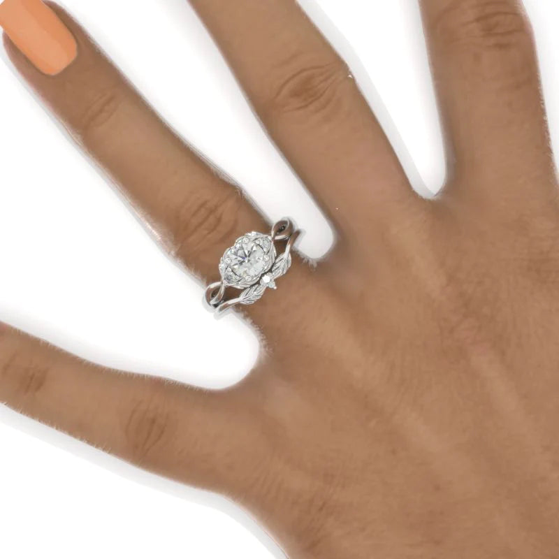 Floral Round Moissanite Twisted Bridal Set Engagement Ring
