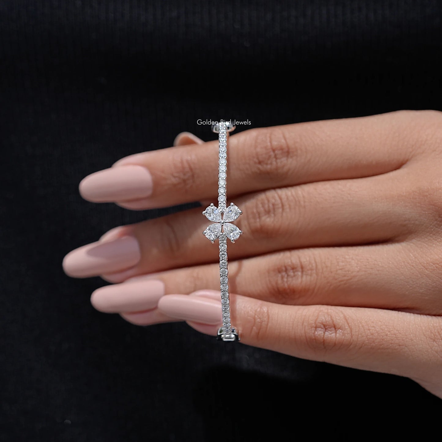 Pear Cut Lab Diamond Flower Shape Bangle Bracelet