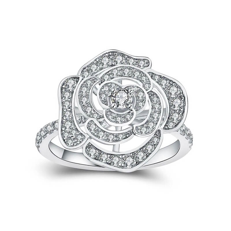Flower Shape Moissanite Pave Engagement Ring