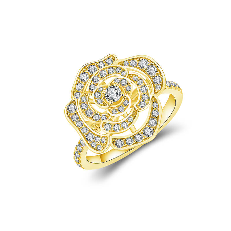 Flower Shape Moissanite Pave Engagement Ring