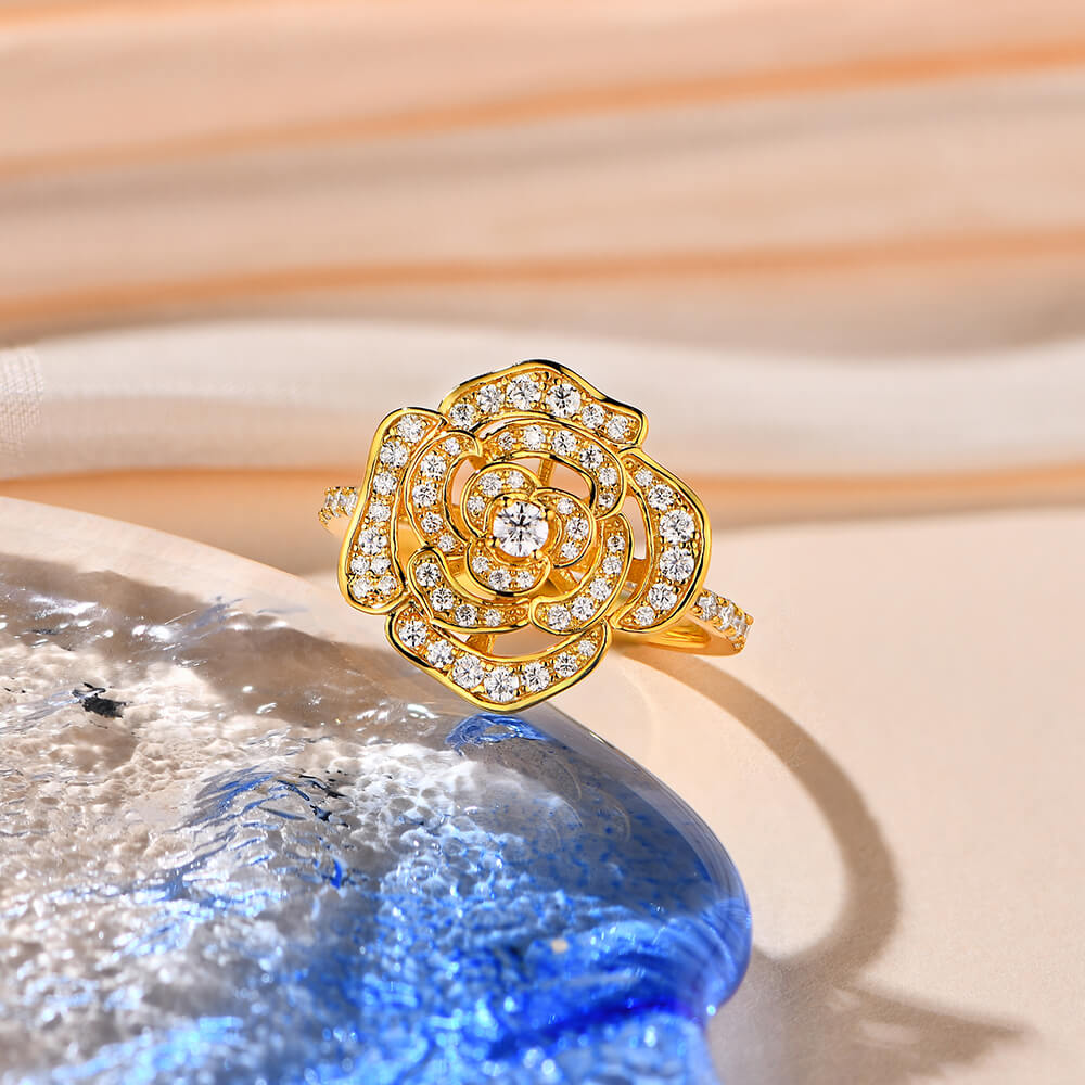 Flower Shape Moissanite Pave Engagement Ring