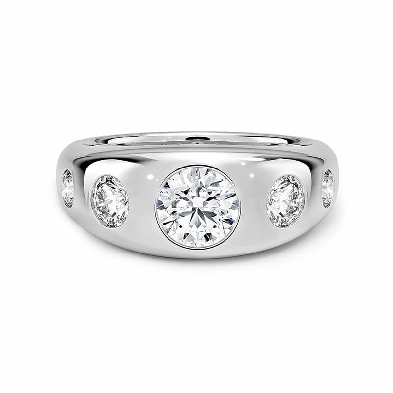 Flush Set Five Stone Moissanite Dome Engagement Ring