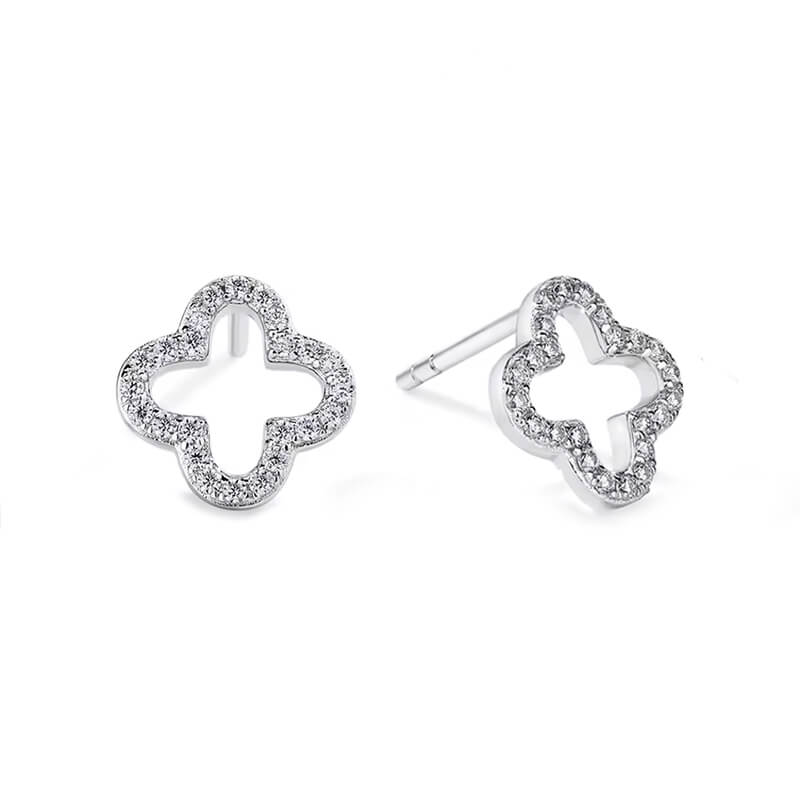 Four-Leaf Clover Moissanite Stud Earrings In Sterling Silver