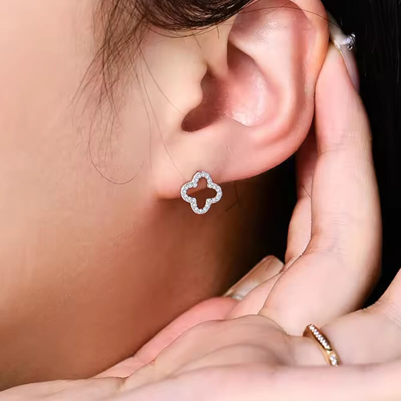 Four-Leaf Clover Moissanite Stud Earrings In Sterling Silver