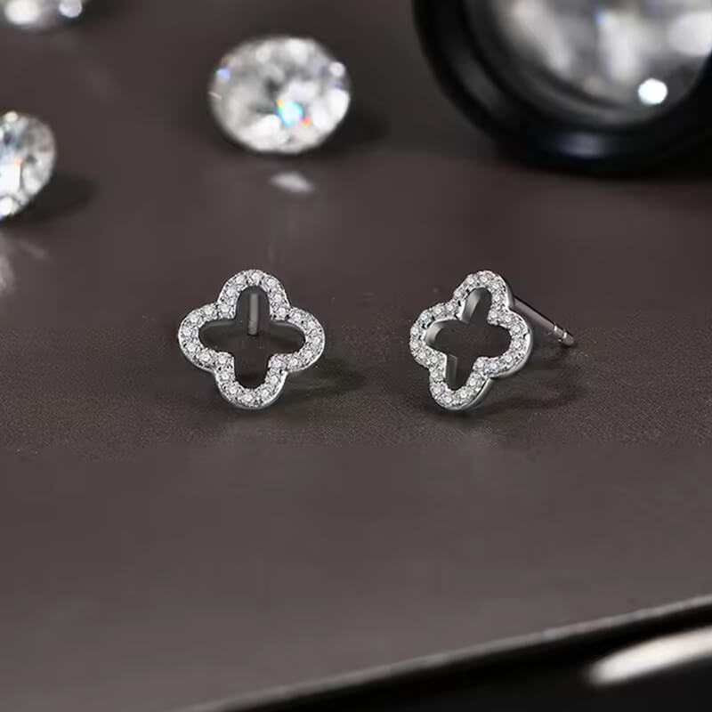 Four-Leaf Clover Moissanite Stud Earrings In Sterling Silver
