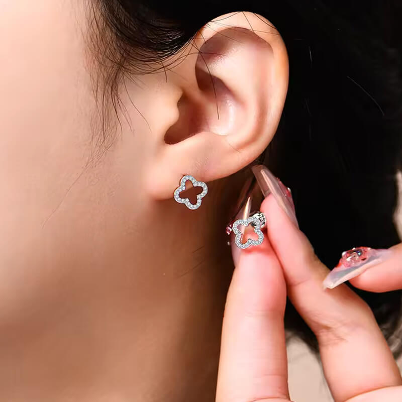 Four-Leaf Clover Moissanite Stud Earrings In Sterling Silver