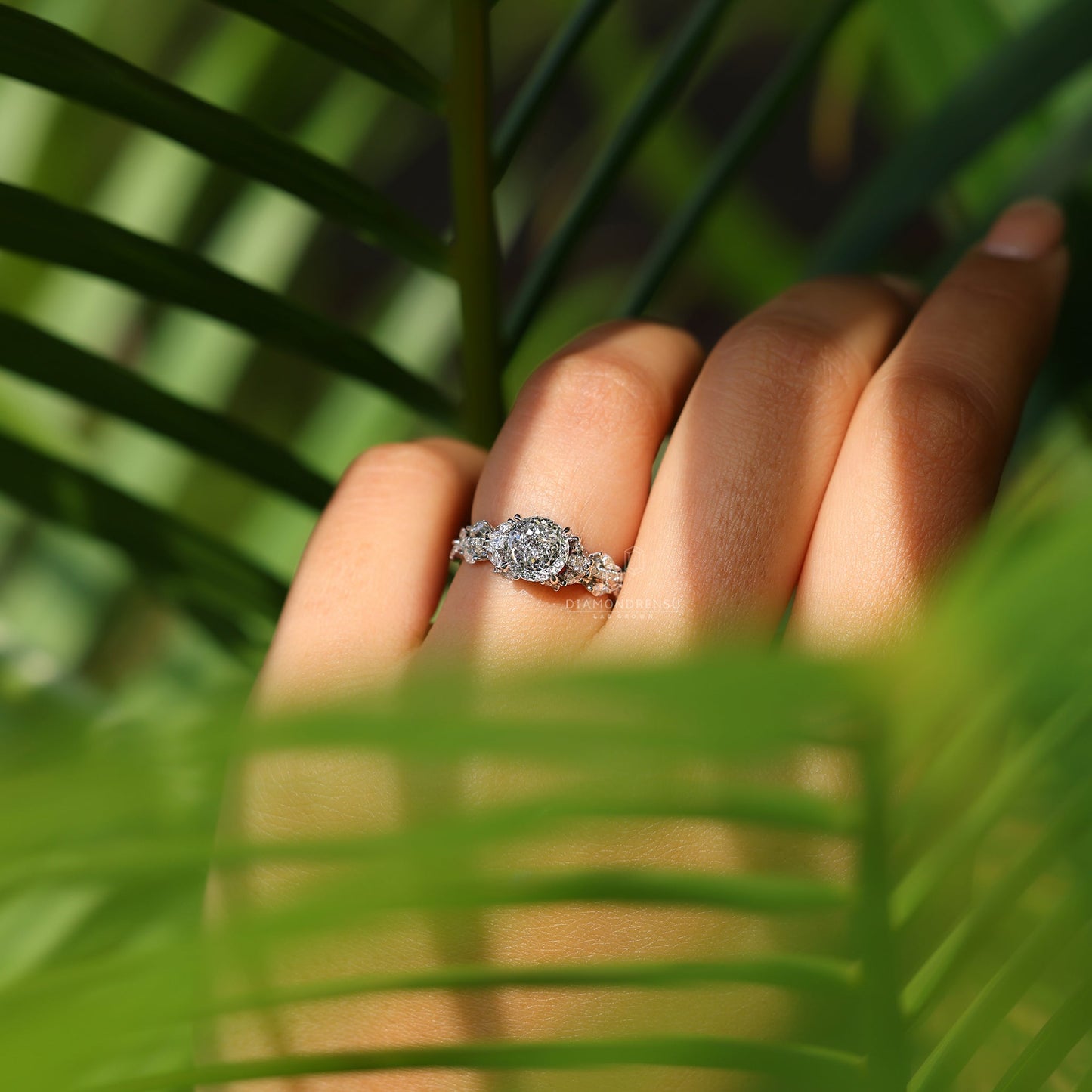 Vintage Style Portuguese Cut Diamond Ring with Twisted Pave Band