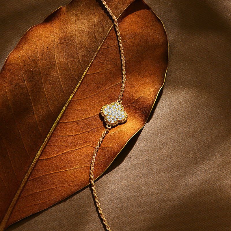 Four Leaf Cluster Moissanite Rope Bracelet In Sterling Silver