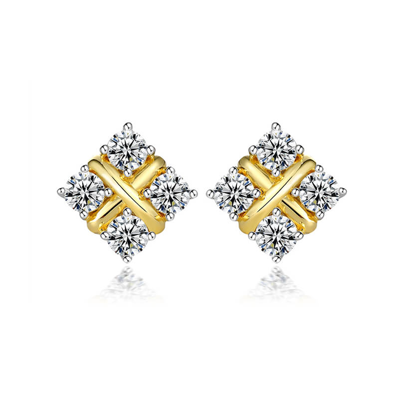 Four Stone Moissanite Cluster Stud Earrings In Sterling Silver
