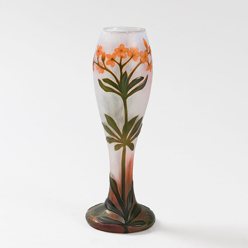Daum Nancy Wheel-Carved Floral Cameo Glass Vase