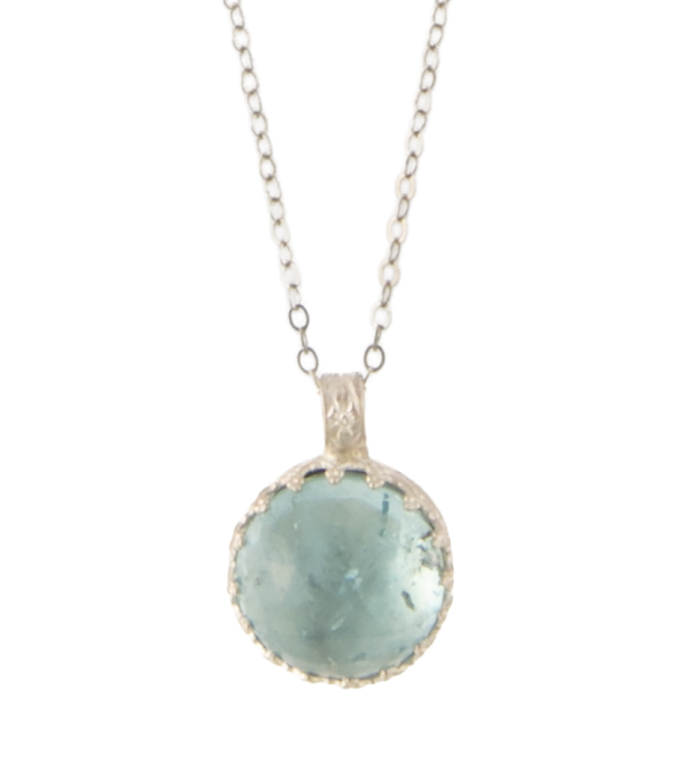 Aquamarine Checkerboard Faceted Round Cab Necklace by Galit