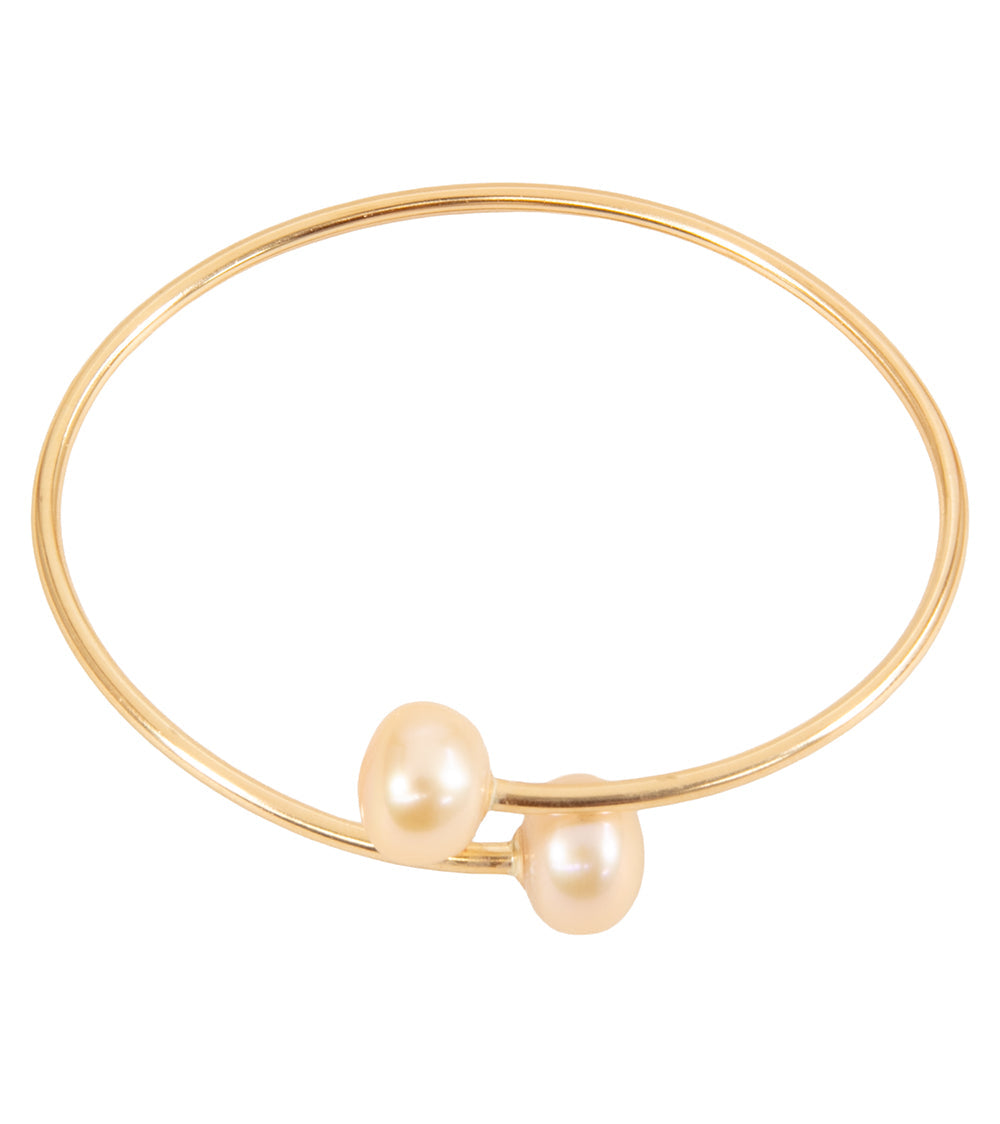 Pink Pearls set on Gold Filled 7" Flexible Bangle Bracelet by Galit