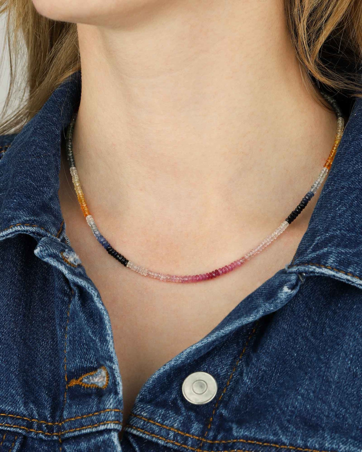 Multi Sapphire Beaded Necklace | 2.5mm