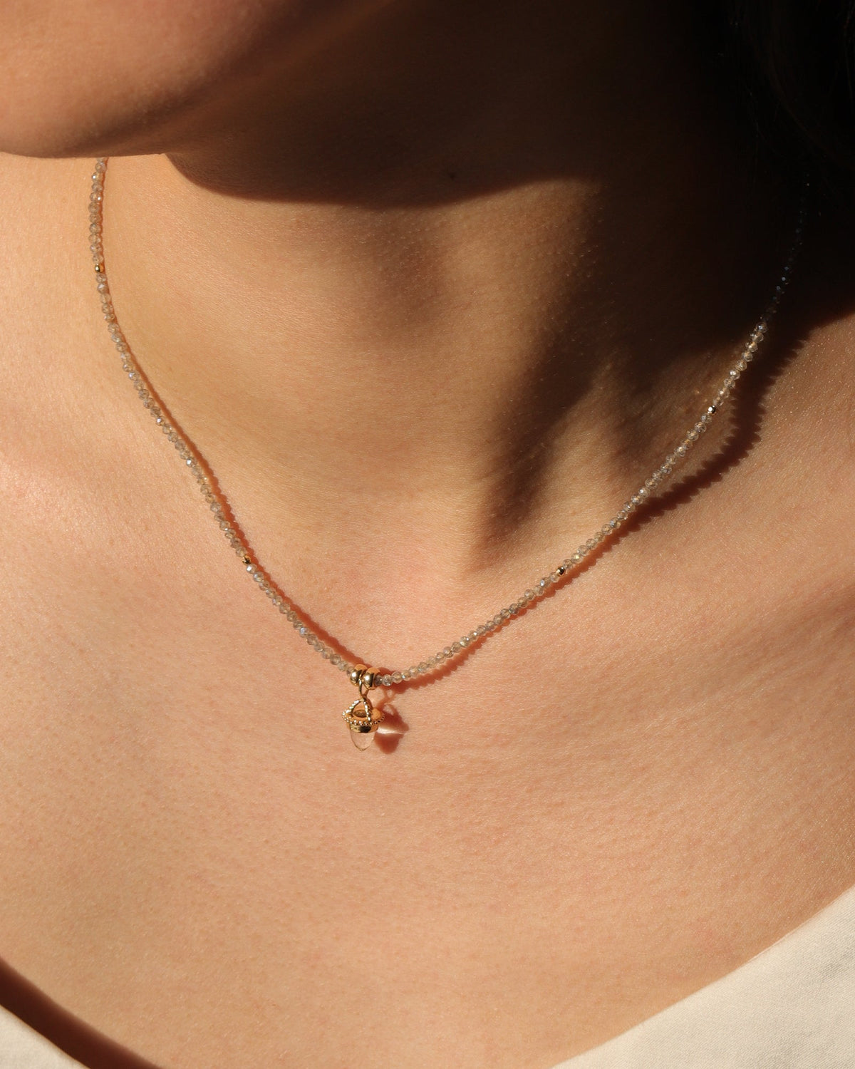 Mystic Labradorite + Quartz Charm Necklace