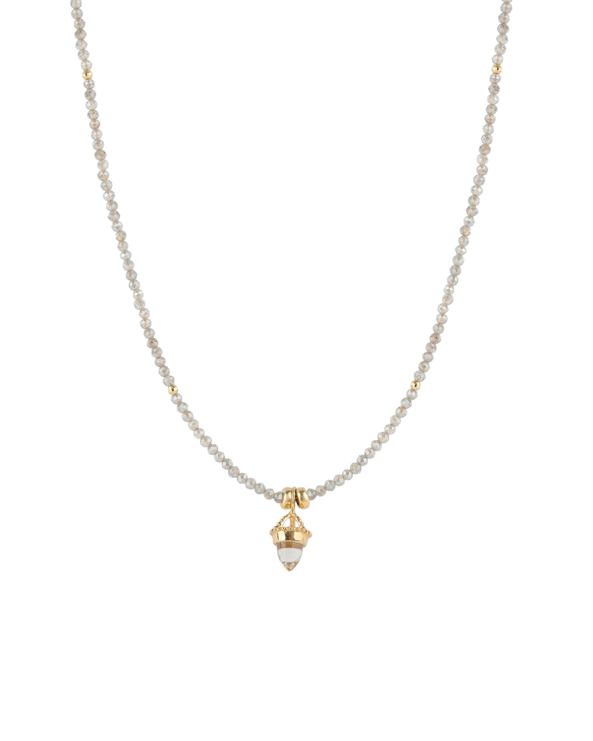 Mystic Labradorite + Quartz Charm Necklace