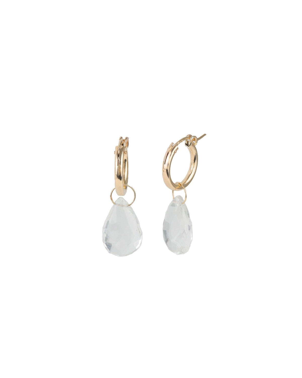 Clear Quartz Pear Floating Drop Huggies | 15mm