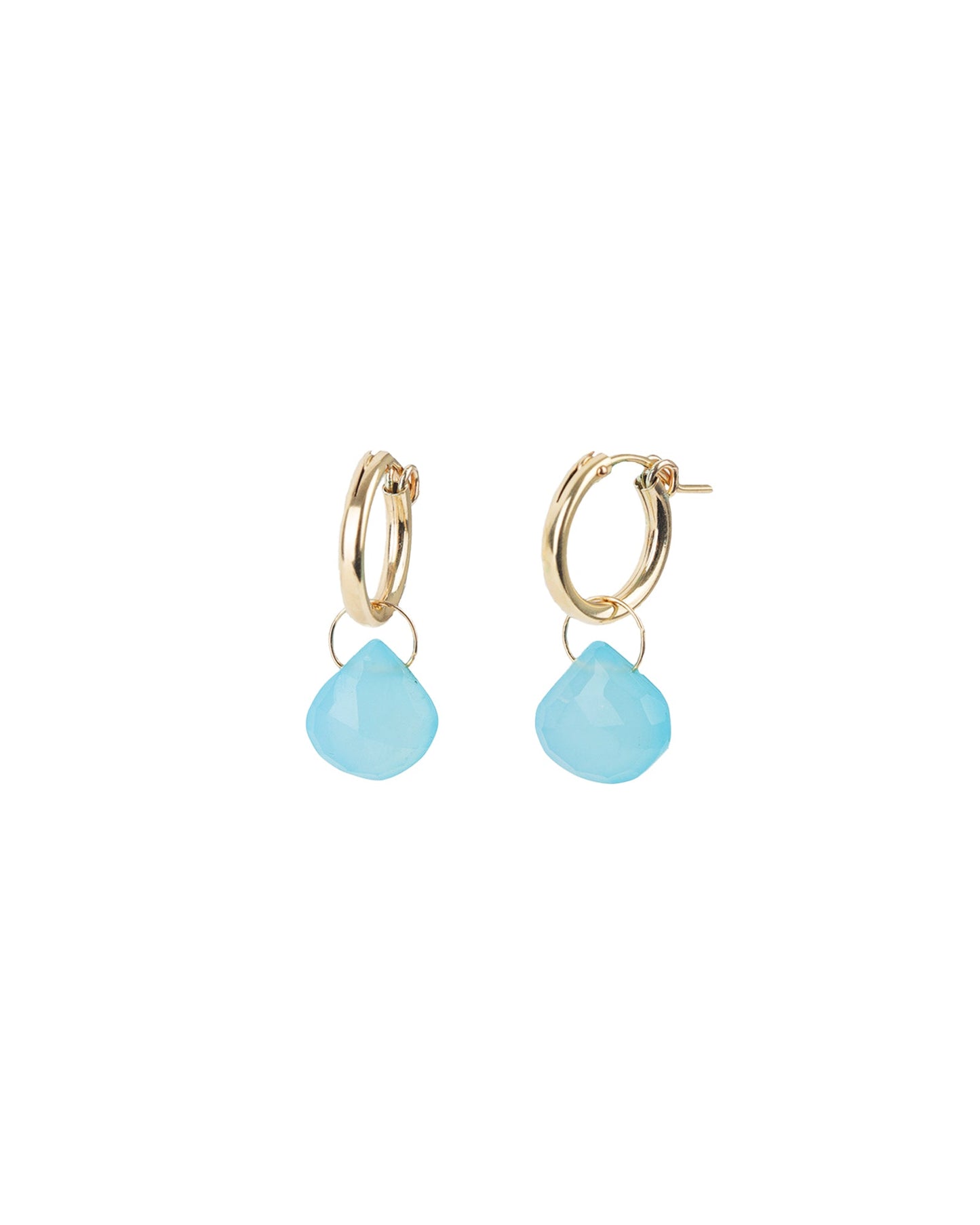 Blue Chalcedony Heart Floating Drop Huggies | 15mm