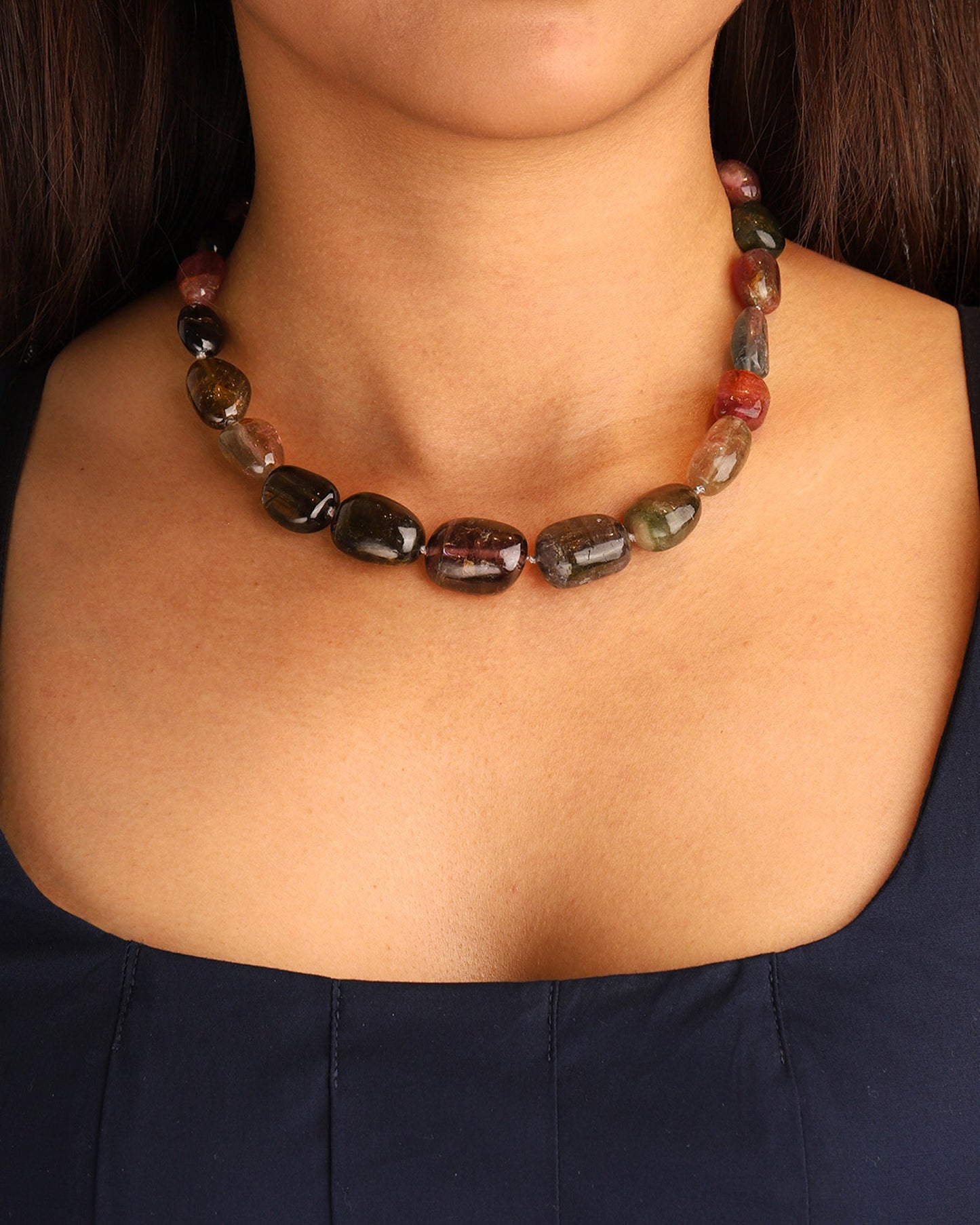 Watermelon Tourmaline Nugget Beaded Necklace