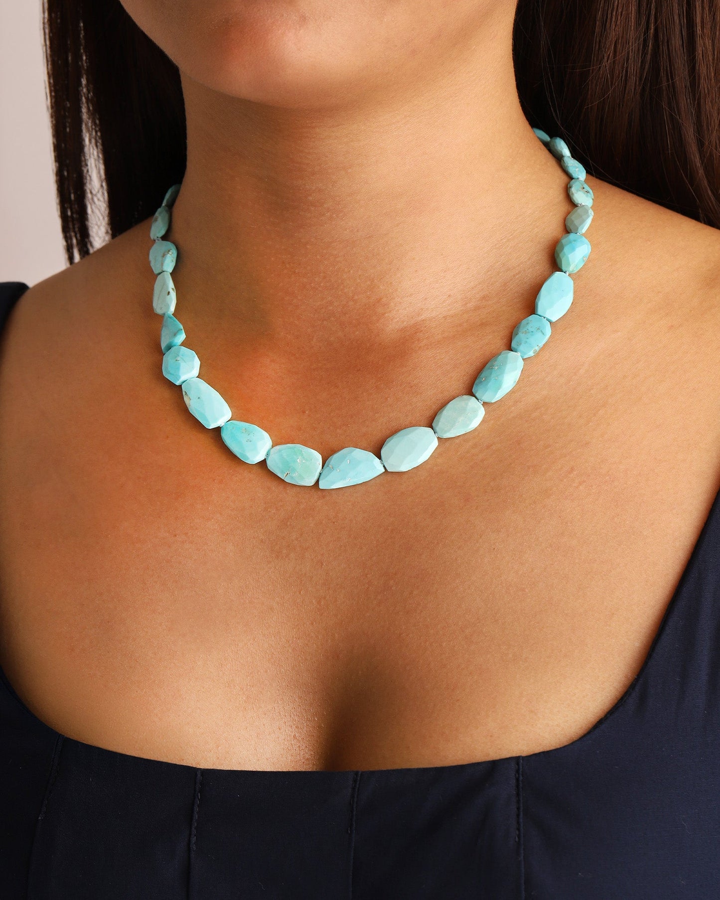 Faceted Sleeping Beauty Turquoise Beaded Necklace