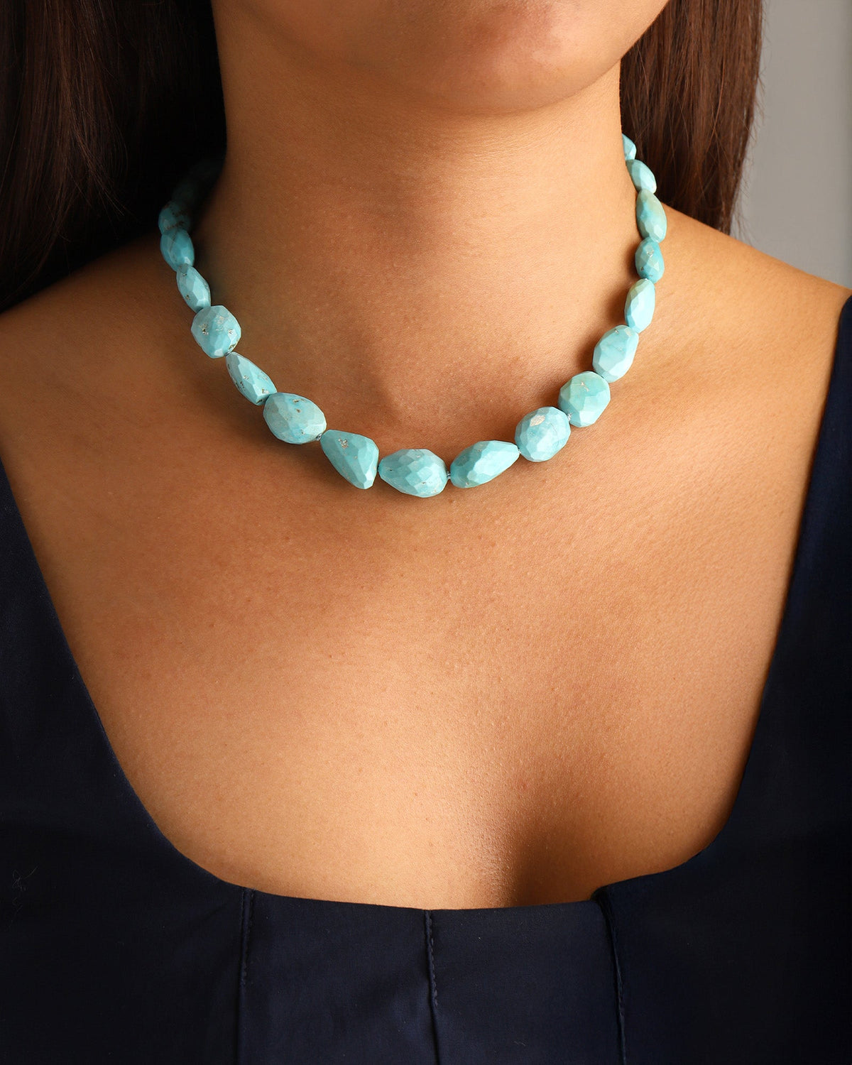 Faceted Sleeping Beauty Turquoise Nugget Beaded Necklace