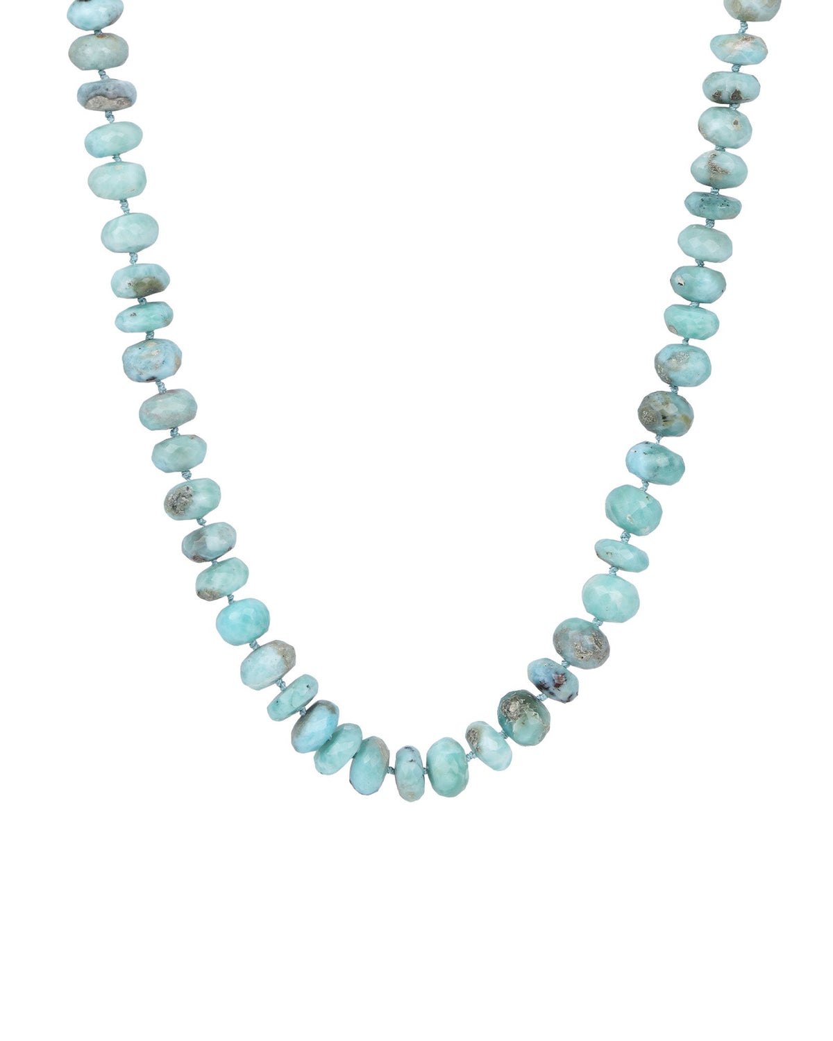 Faceted Larimar Rondelle Beaded Necklace | 10mm