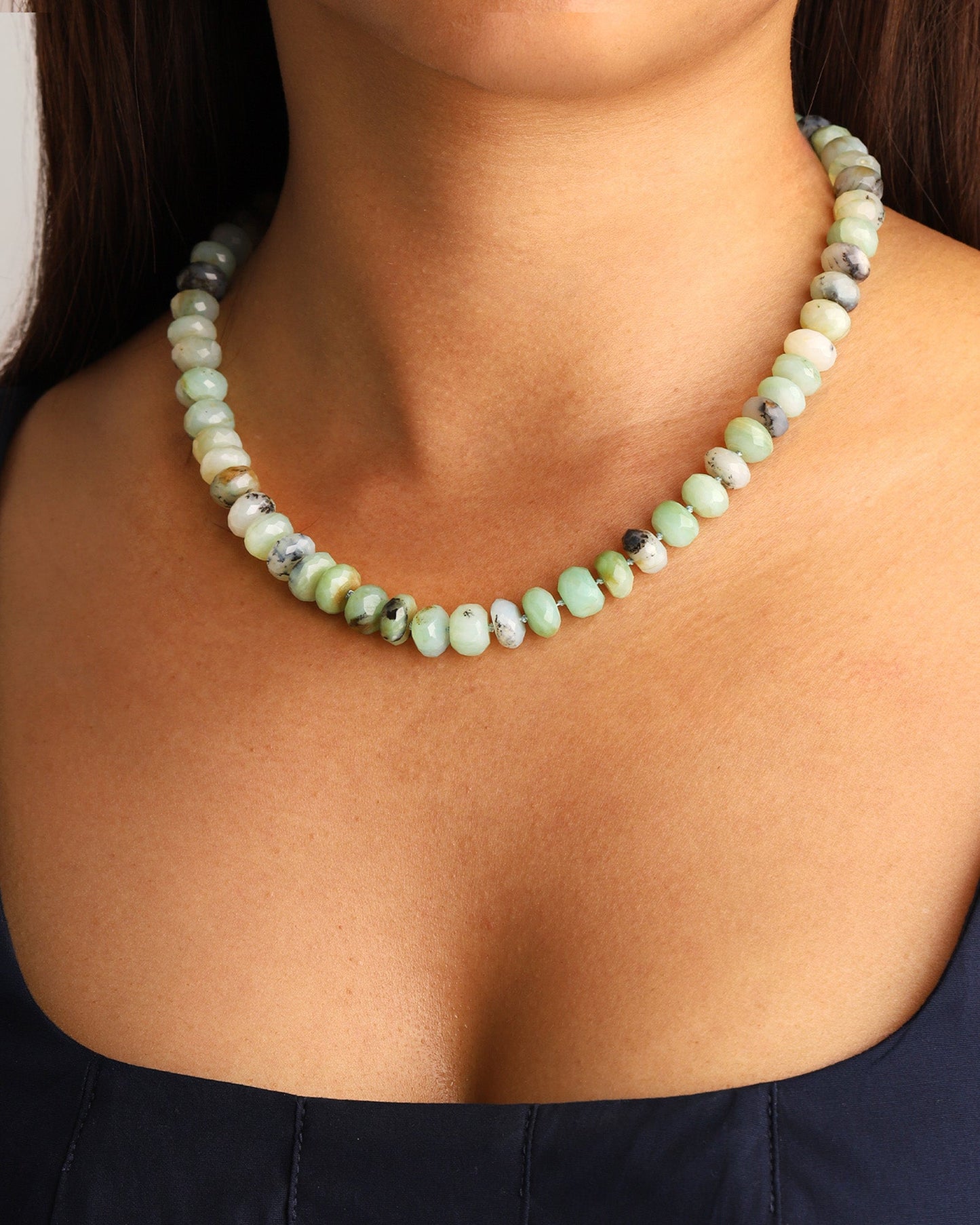 Faceted Peruvian Opal Rondelle Beaded Necklace | 10.5mm