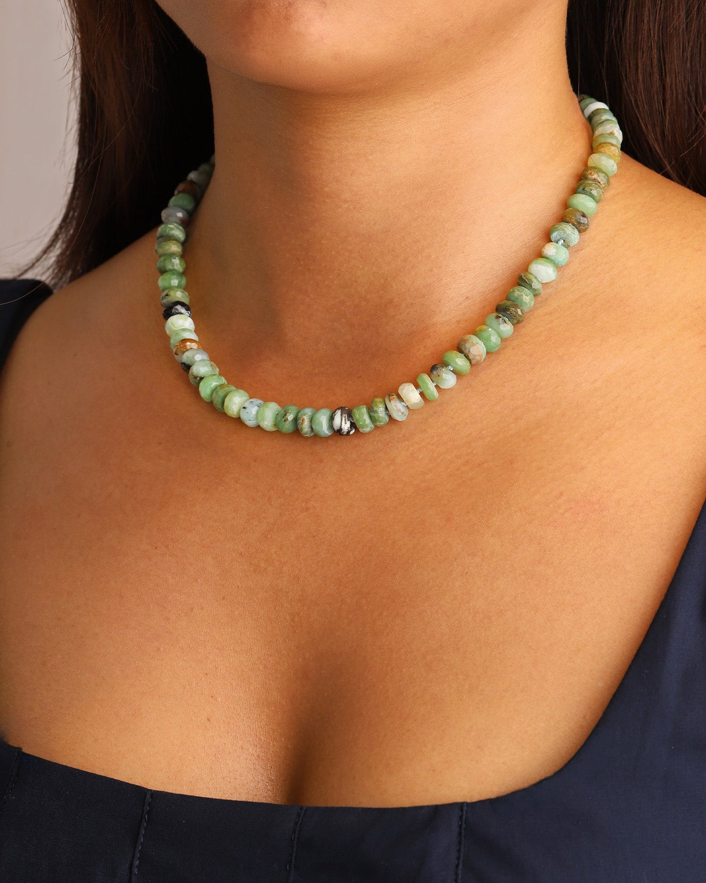 Faceted Chrysoprase Rondelle Beaded Necklace | 8.5mm