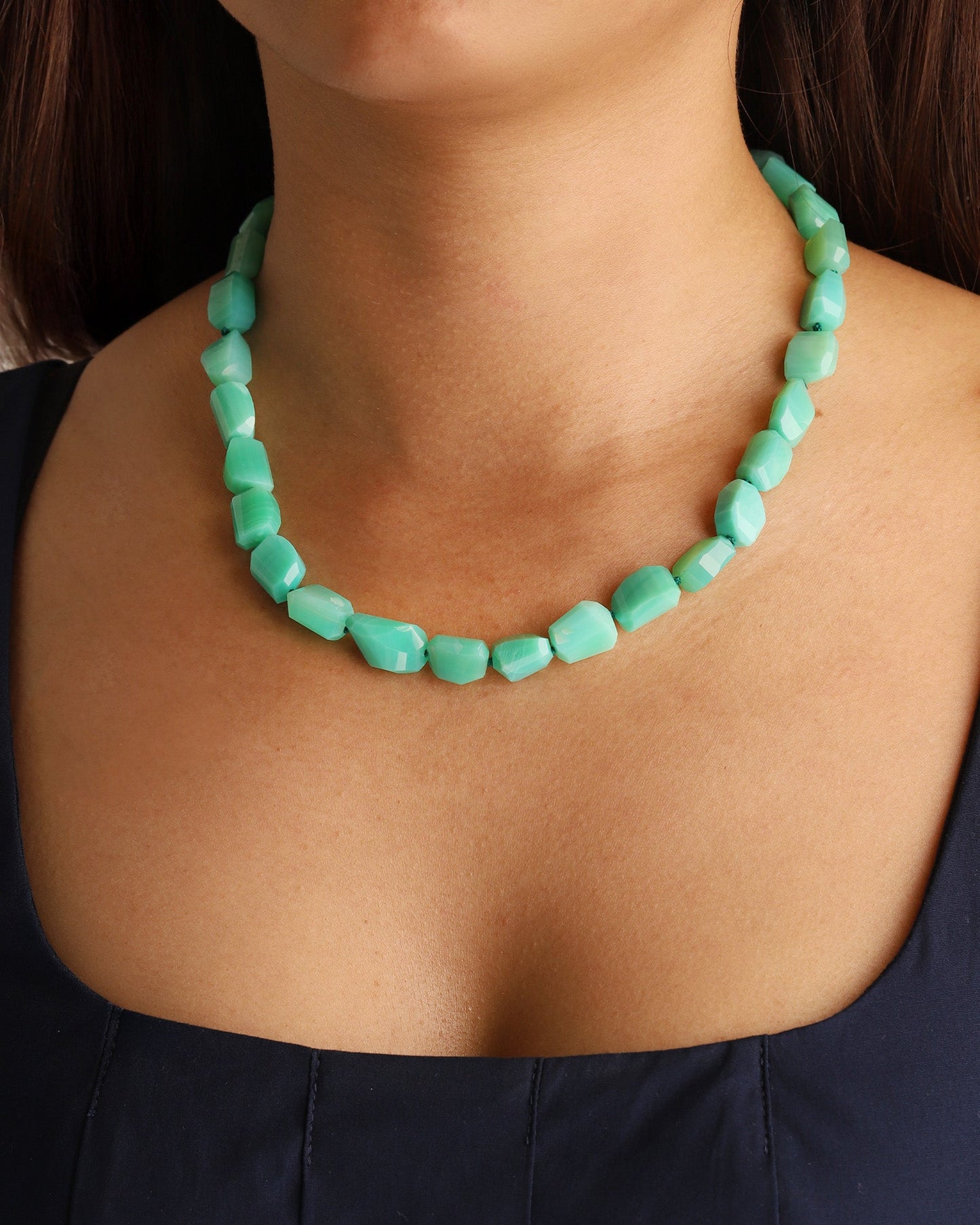 Faceted Chrysoprase Nugget Beaded Necklace