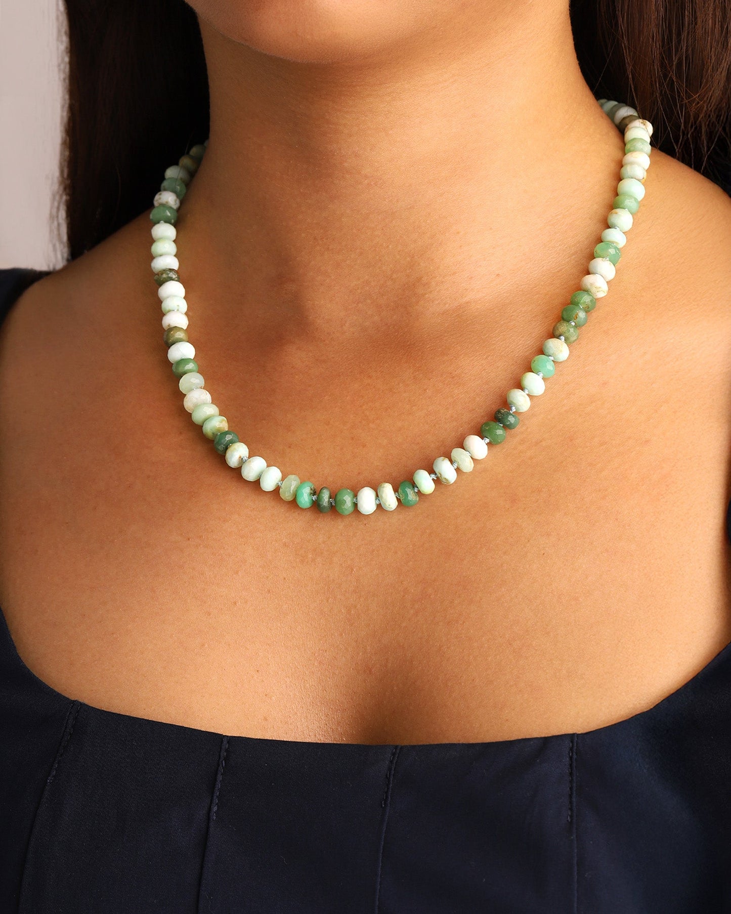 Faceted Peruvian Opal Rondelle Beaded Necklace | 8.5mm