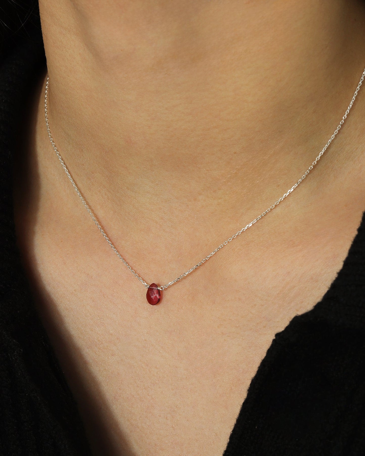 Garnet Pear Cable Chain Necklace | 6mm