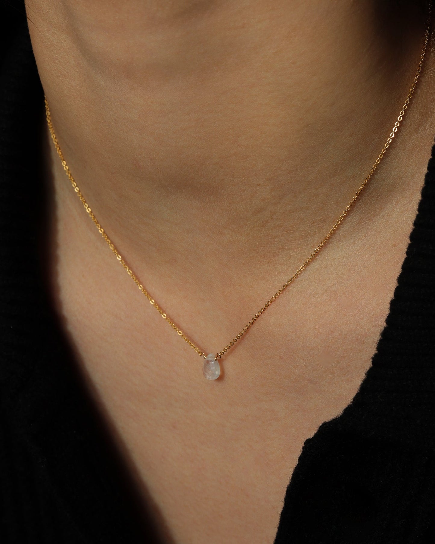 Moonstone Pear Cable Chain Necklace | 6mm