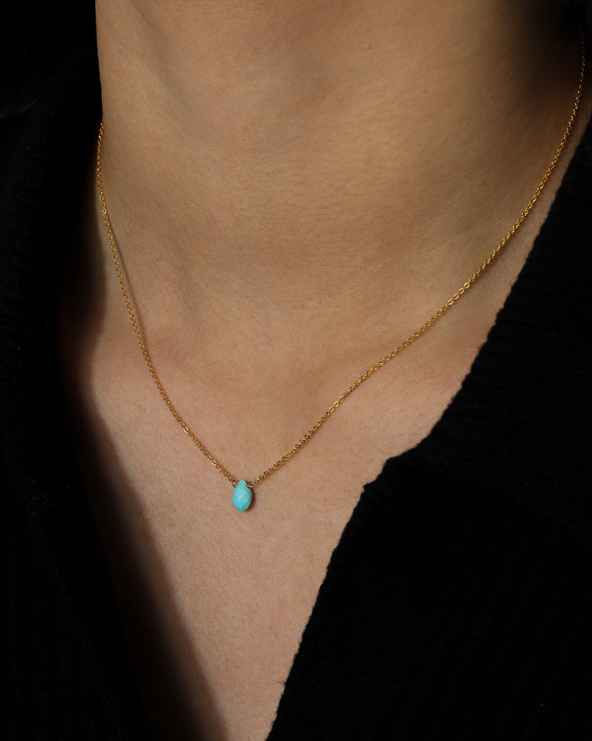 Turquoise Pear Cable Chain Necklace | 6mm