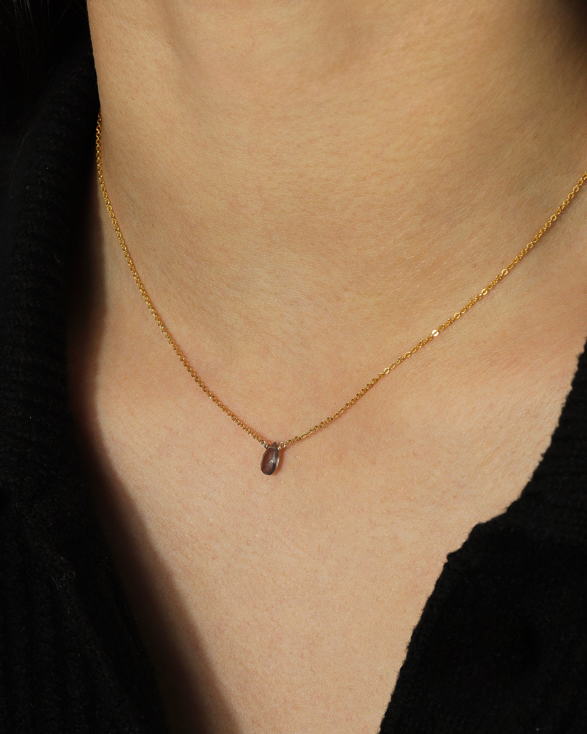 Smoky Topaz Pear Cable Chain Necklace | 6mm