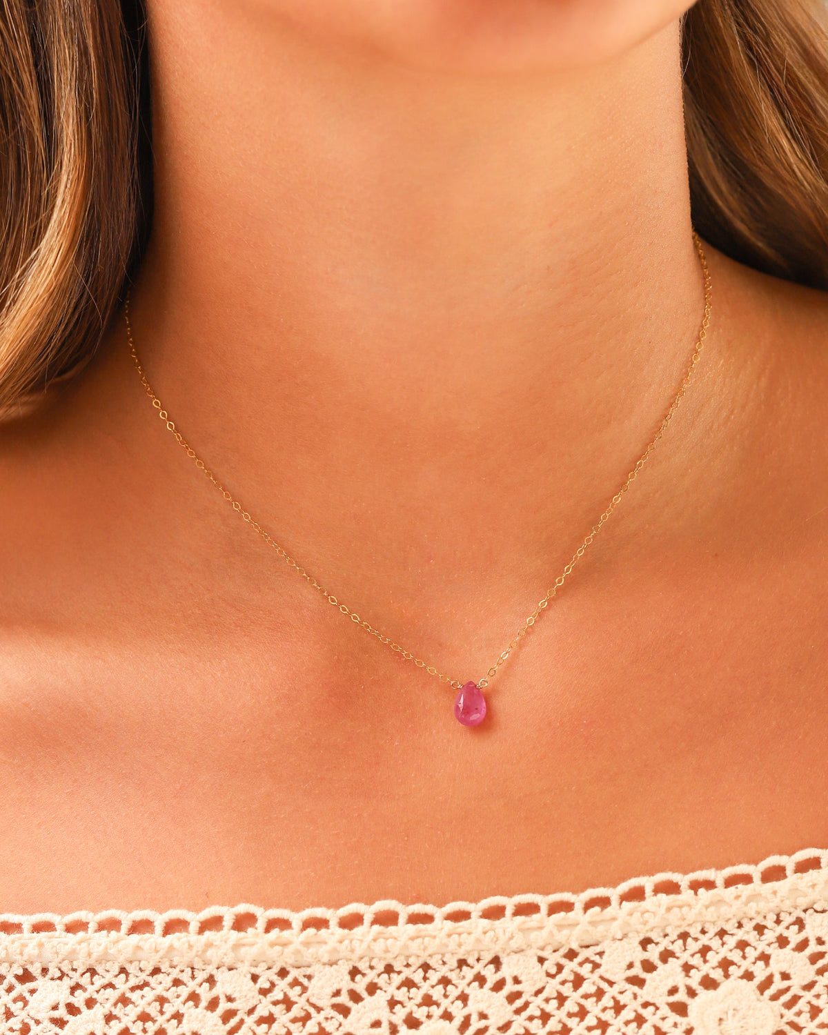 Pink Sapphire Pear Cable Chain Necklace | 6mm