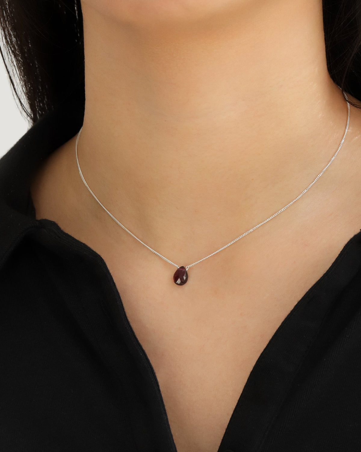Garnet Pear Curb Chain Necklace | 8mm
