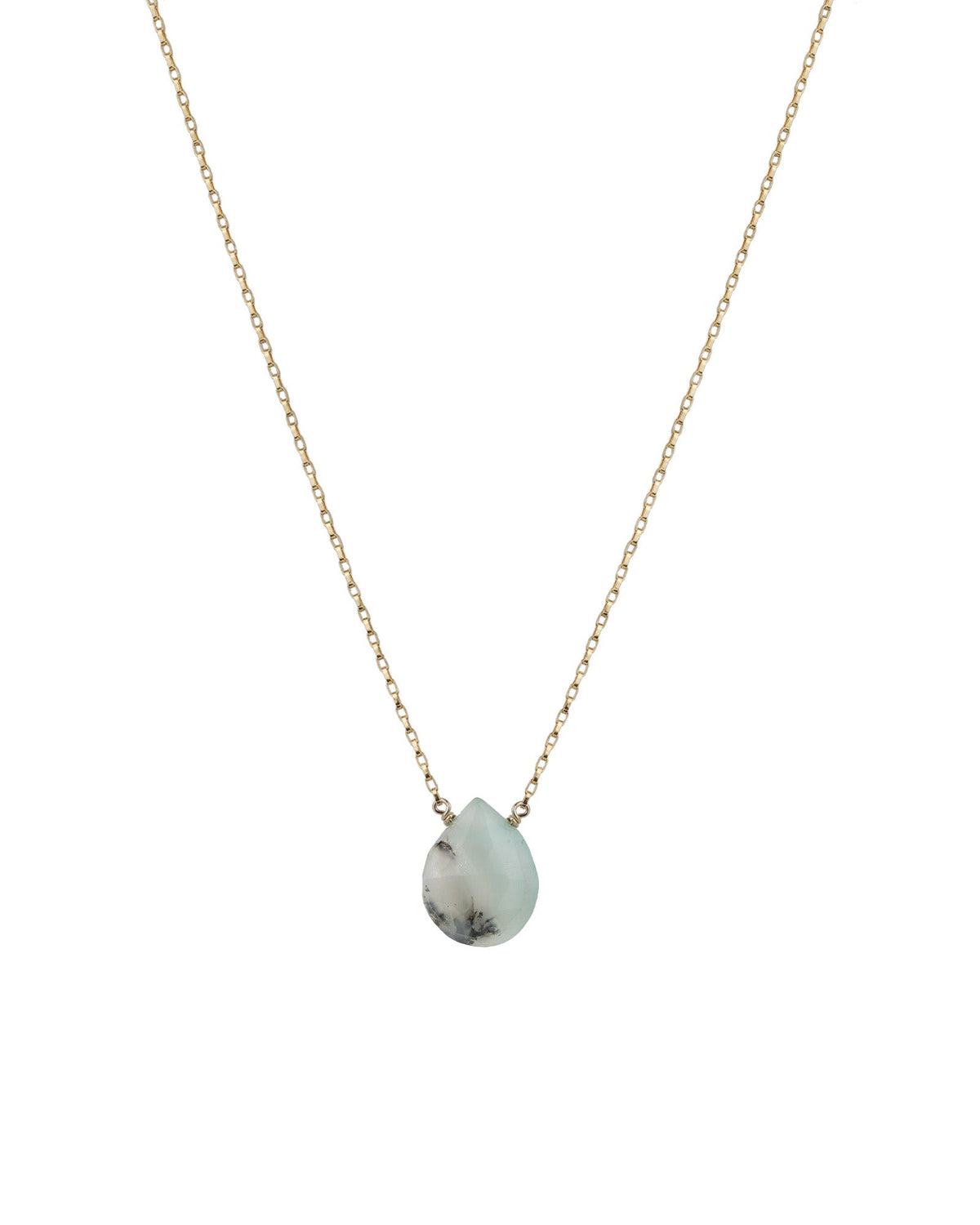 Green Opal Pear Box Chain Necklace | 14mm