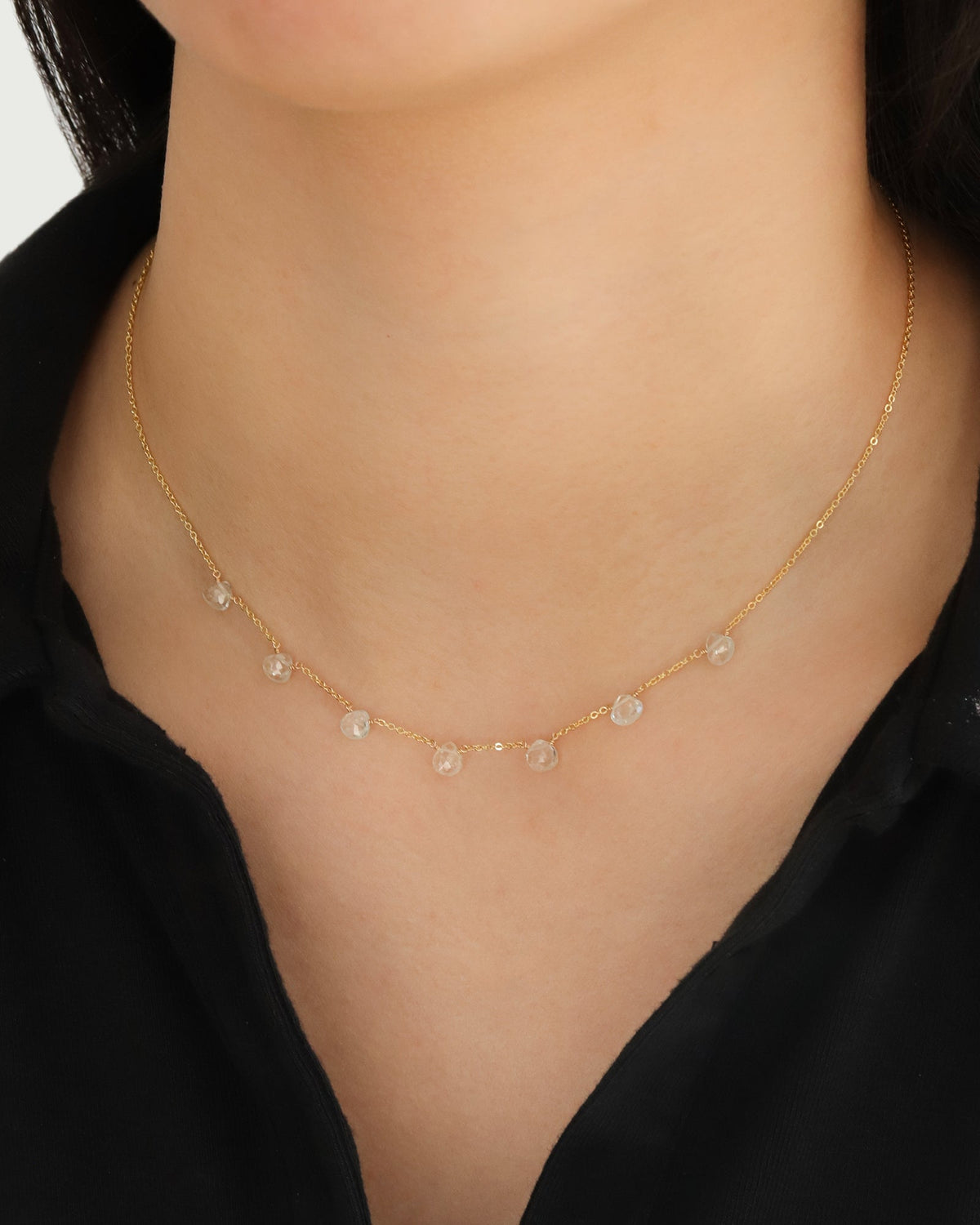 Seven Heart Stone Drop Necklace