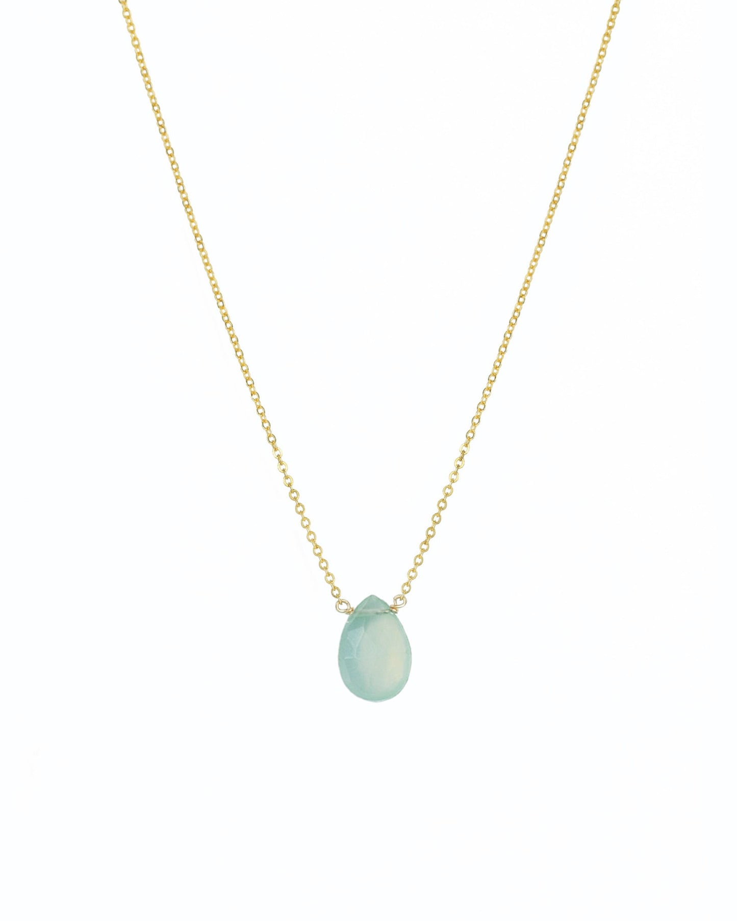 Sea Blue Chalcedony Pear Cable Chain Necklace | 8mm