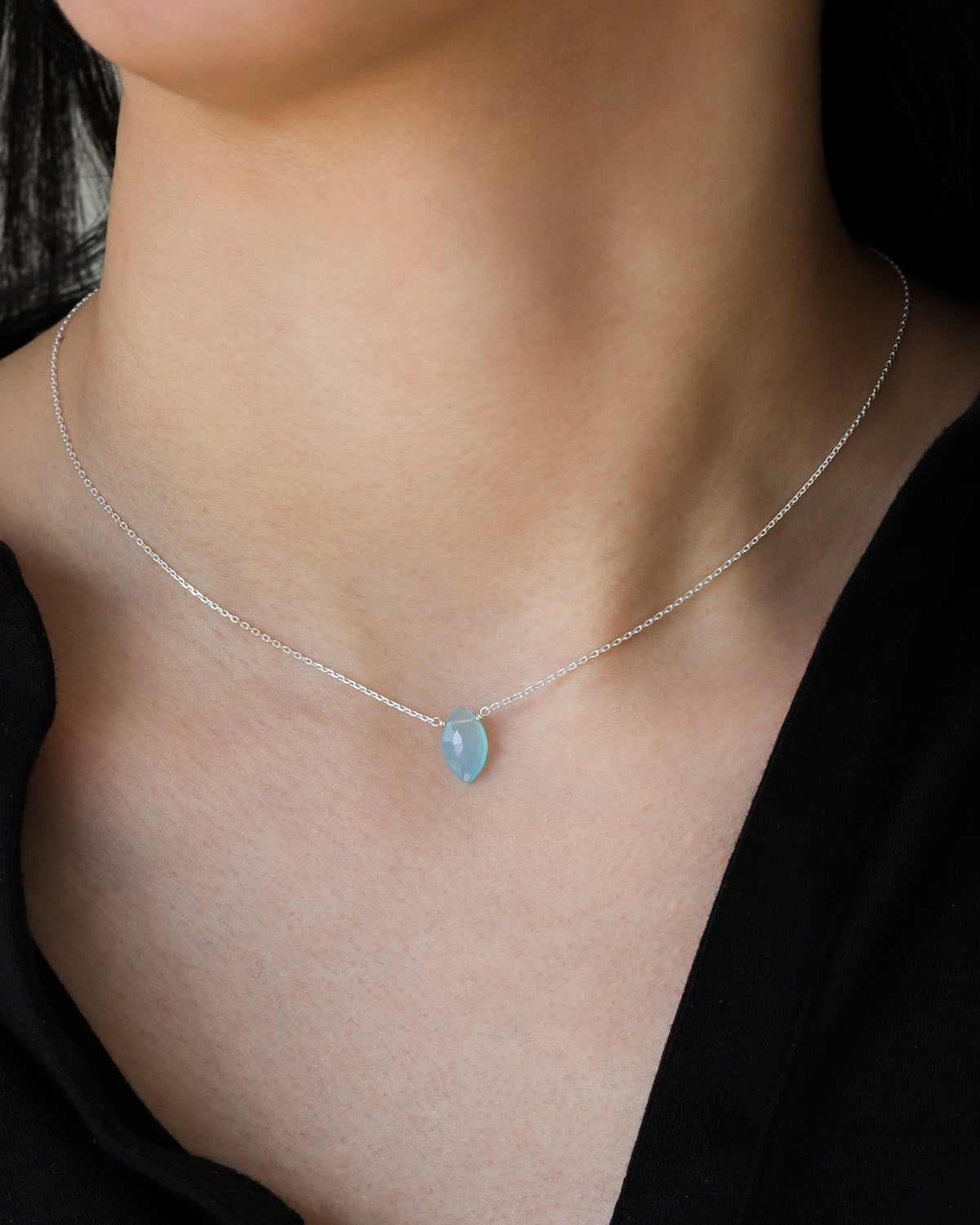 Blue Chalcedony Marquise Cable Chain Necklace | 12mm