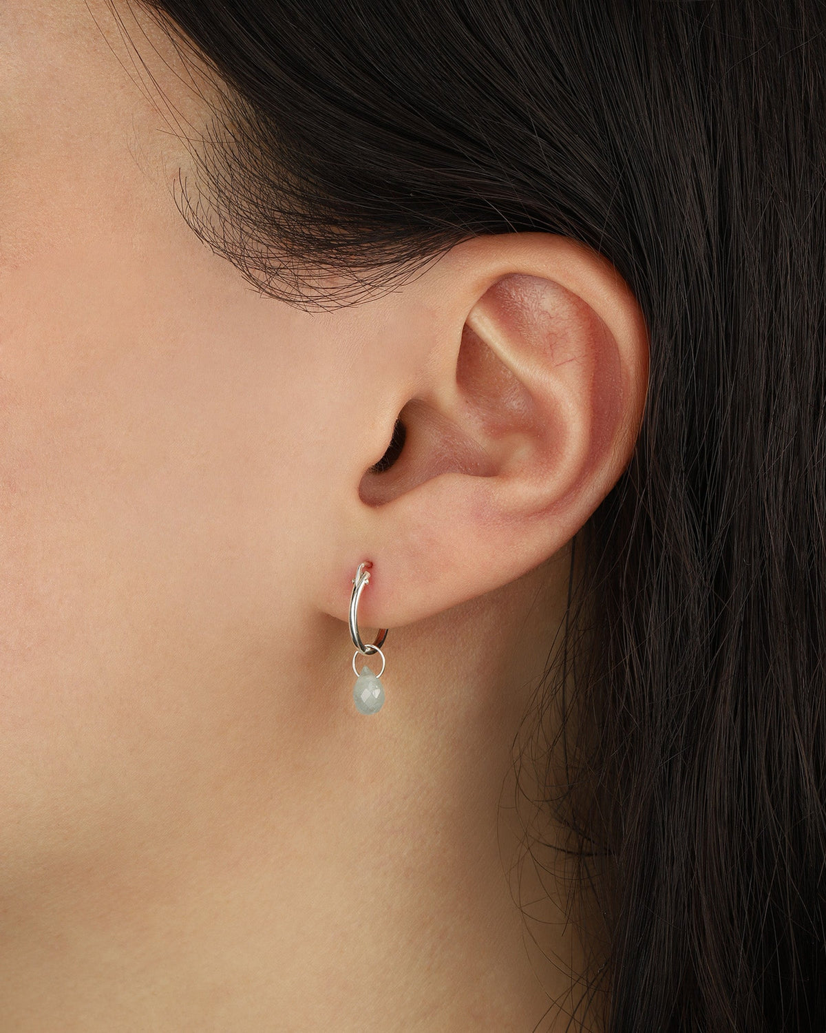 Aquamarine Teardrop Floating Drop Huggies | 12mm