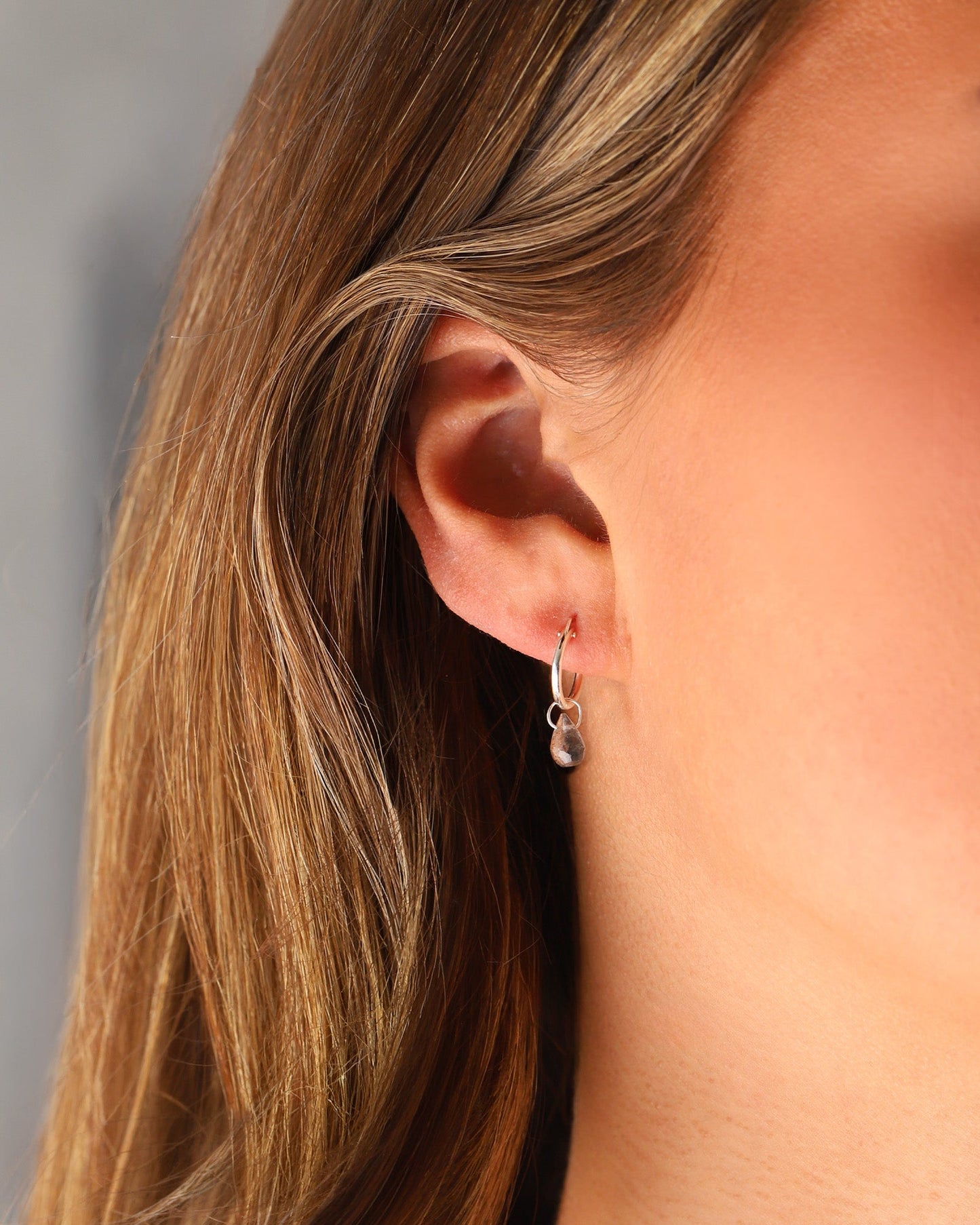 Labradorite Teardrop Floating Drop Huggies | 12mm